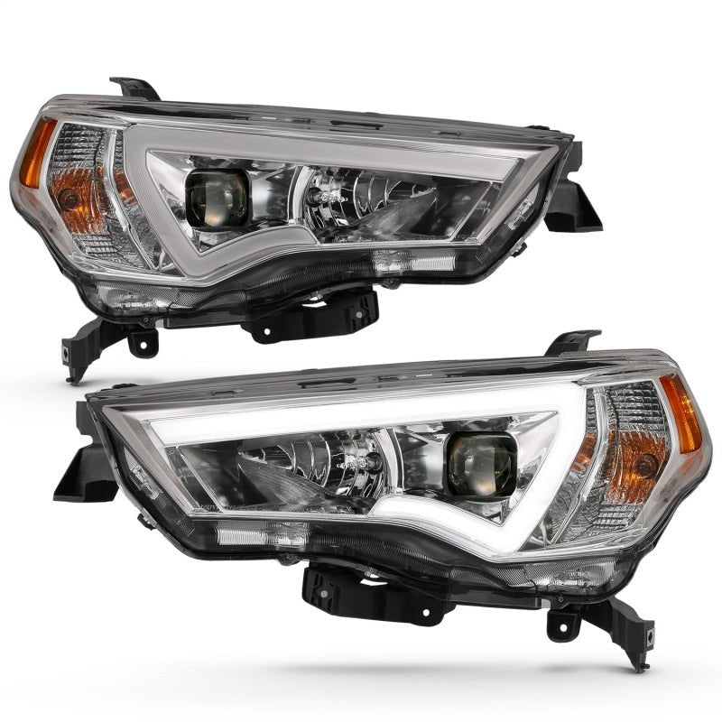 ANZO 14-18 Toyota 4 Runner Plank Style Projector Headlights Chrome w/ Amber - Crew Original