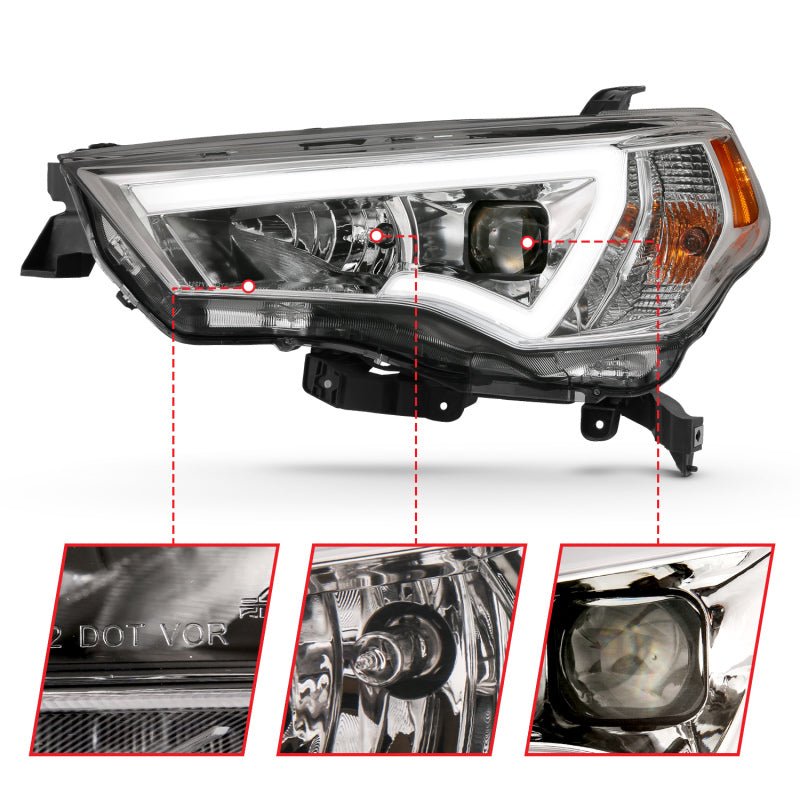 ANZO 14-18 Toyota 4 Runner Plank Style Projector Headlights Chrome w/ Amber - Crew Original