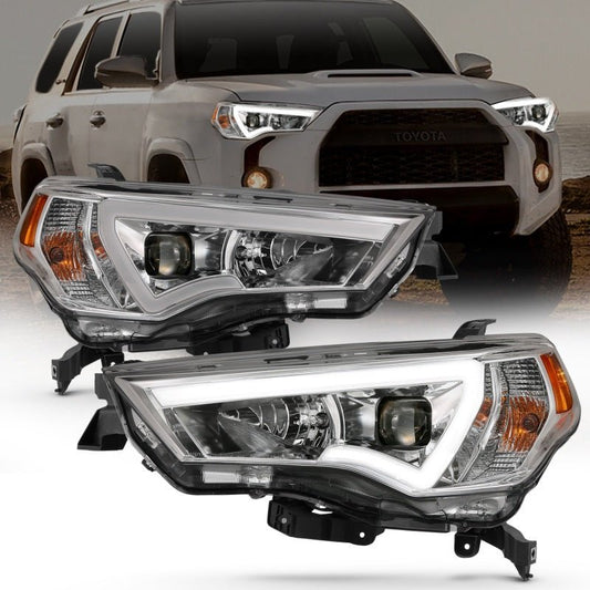 ANZO 14-18 Toyota 4 Runner Plank Style Projector Headlights Chrome w/ Amber - Crew Original