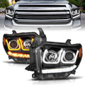 ANZO 14-18 Toyota Tundra w/ LED DRL Projector Headlights w/ U-Bar Switchback Black w/ DRL - Crew Original