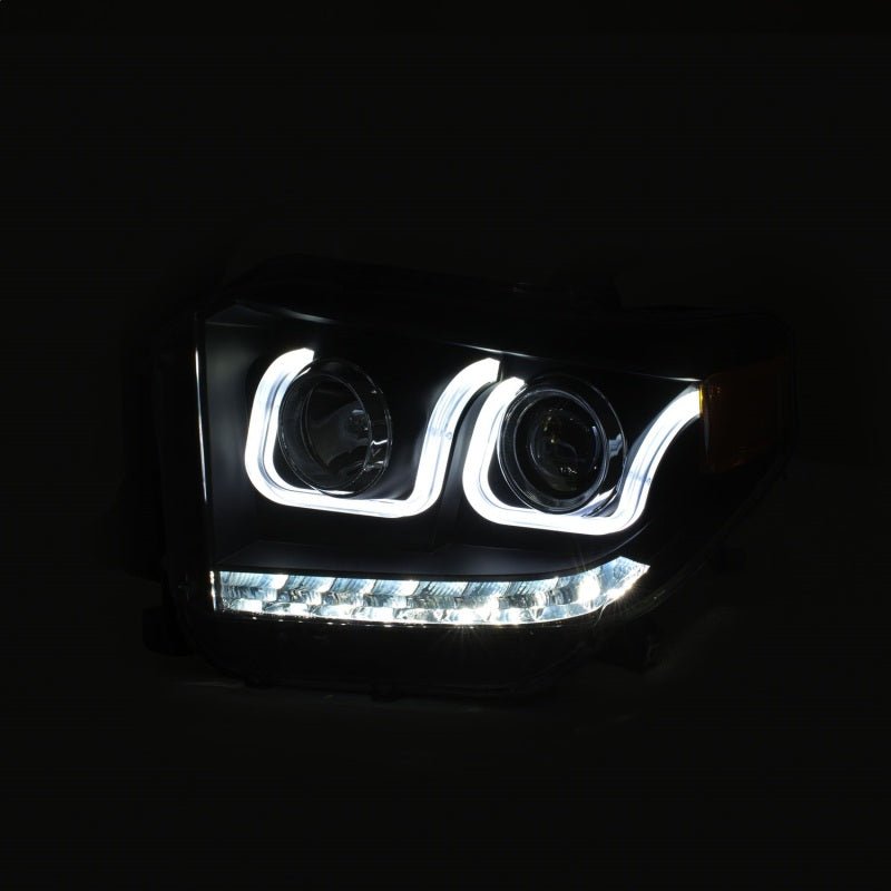 ANZO 14-18 Toyota Tundra w/ LED DRL Projector Headlights w/ U-Bar Switchback Black w/ DRL - Crew Original