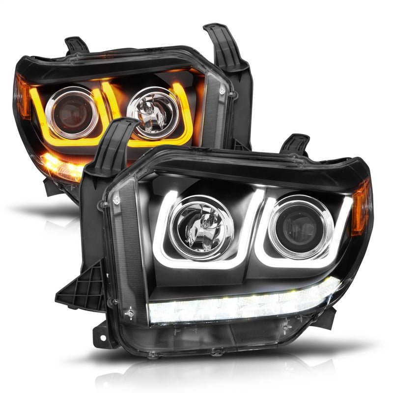 ANZO 14-18 Toyota Tundra w/ LED DRL Projector Headlights w/ U-Bar Switchback Black w/ DRL - Crew Original