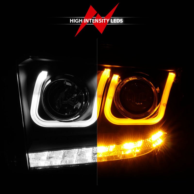 ANZO 14-18 Toyota Tundra w/ LED DRL Projector Headlights w/ U-Bar Switchback Black w/ DRL - Crew Original