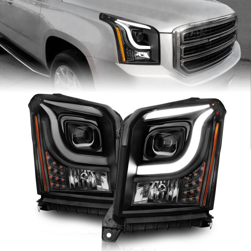 Anzo 15-17 GMC Yukon/Yukon XL Projector Headlights Black Housing/Clear Lens (w/ Light Bars) - Crew Original