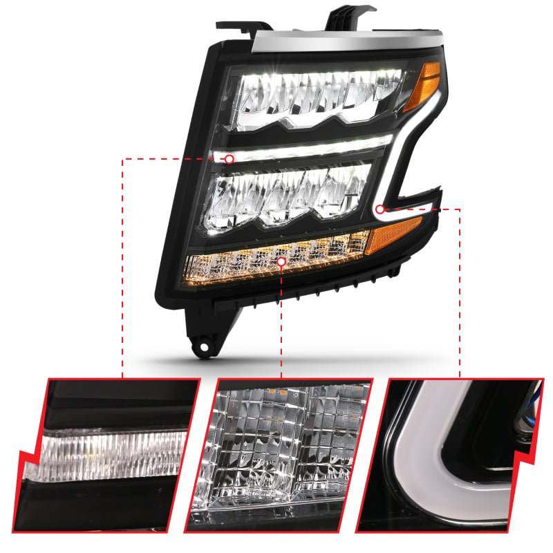 ANZO 15-20 Chevy Tahoe/Suburban LED Light Bar Style Headlights Black w/Sequential w/DRL w/Amber - Crew Original