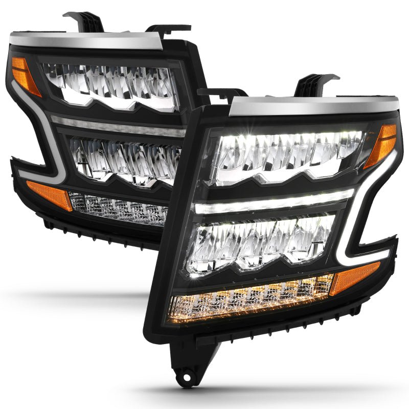 ANZO 15-20 Chevy Tahoe/Suburban LED Light Bar Style Headlights Black w/Sequential w/DRL w/Amber - Crew Original