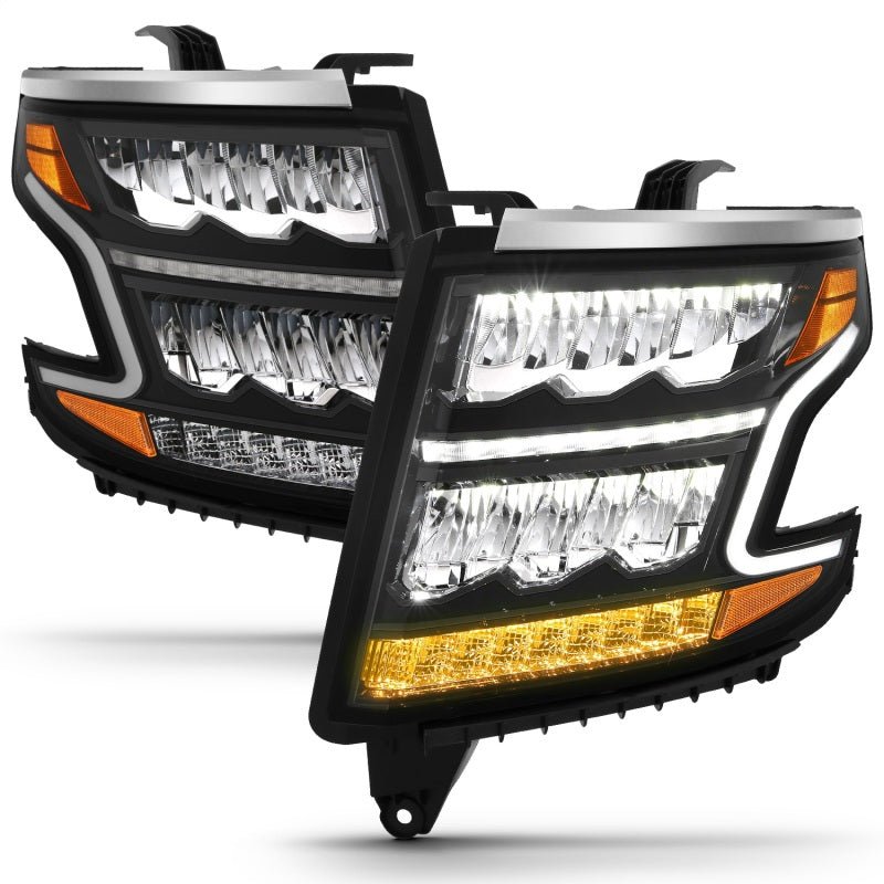 ANZO 15-20 Chevy Tahoe/Suburban LED Light Bar Style Headlights Black w/Sequential w/DRL w/Amber - Crew Original