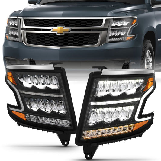 ANZO 15-20 Chevy Tahoe/Suburban LED Light Bar Style Headlights Black w/Sequential w/DRL w/Amber - Crew Original