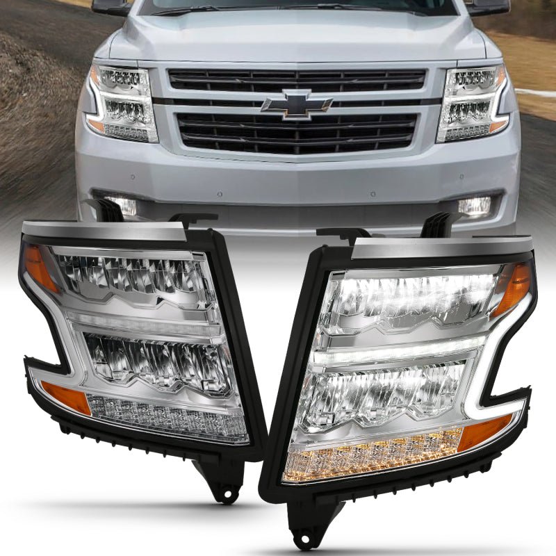 ANZO 15-20 Chevy Tahoe/Suburban LED Light Bar Style Headlights w/Sequential Chrome w/Amber - Crew Original