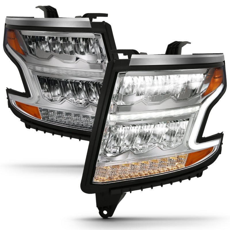 ANZO 15-20 Chevy Tahoe/Suburban LED Light Bar Style Headlights w/Sequential Chrome w/Amber - Crew Original