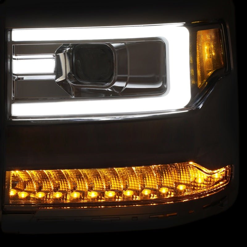 ANZO 16-17 Chevy Silverado 1500 Projector Headlights Plank Style Design Chrome w/ Amber - Crew Original