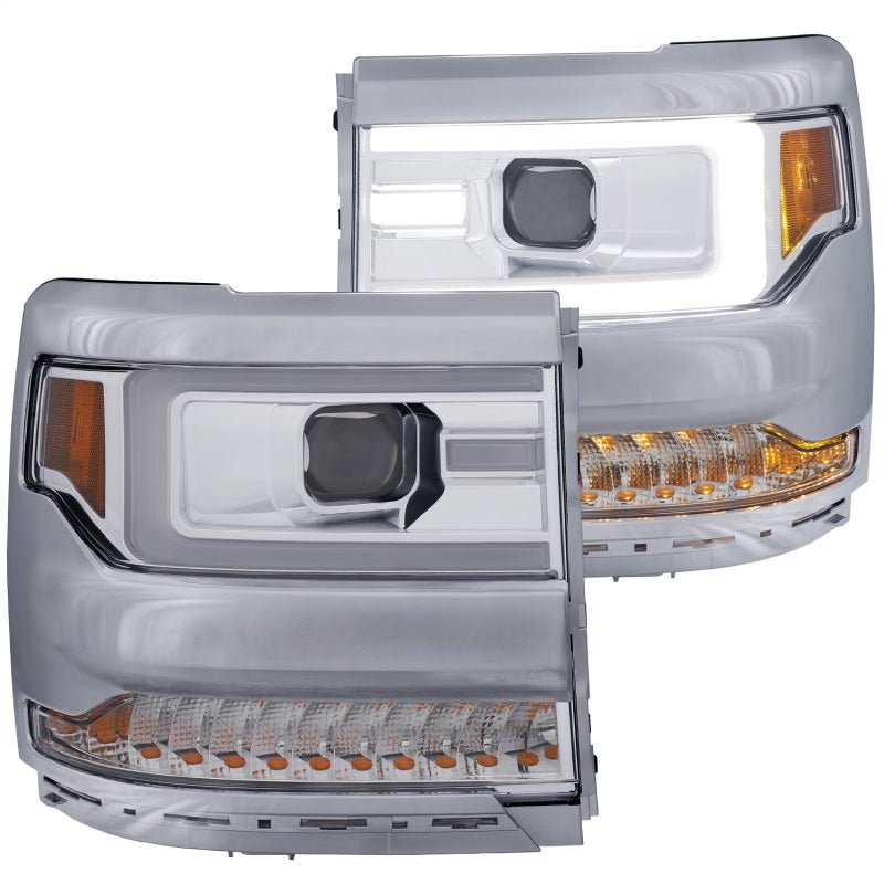 ANZO 16-17 Chevy Silverado 1500 Projector Headlights Plank Style Design Chrome w/ Amber - Crew Original