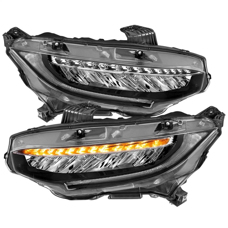 ANZO 16-17 Honda Civic Projector Headlights Plank Style Black w/Amber/Sequential Turn Signal - Crew Original