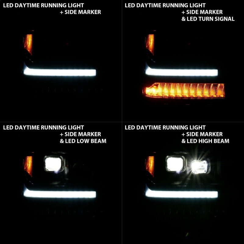 ANZO 16-18 Chevrolet Silverado 1500 LED Projector Headlights w/Plank Style Switchback Black w/ Amber - Crew Original