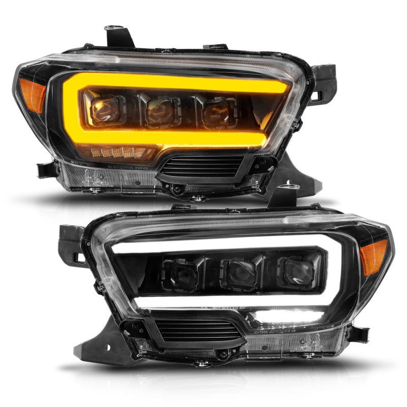 ANZO 16-22 Toyota Tacoma LED Projector Headlights w/ Light Bar Sequential Black Housing w/Initiation - Crew Original