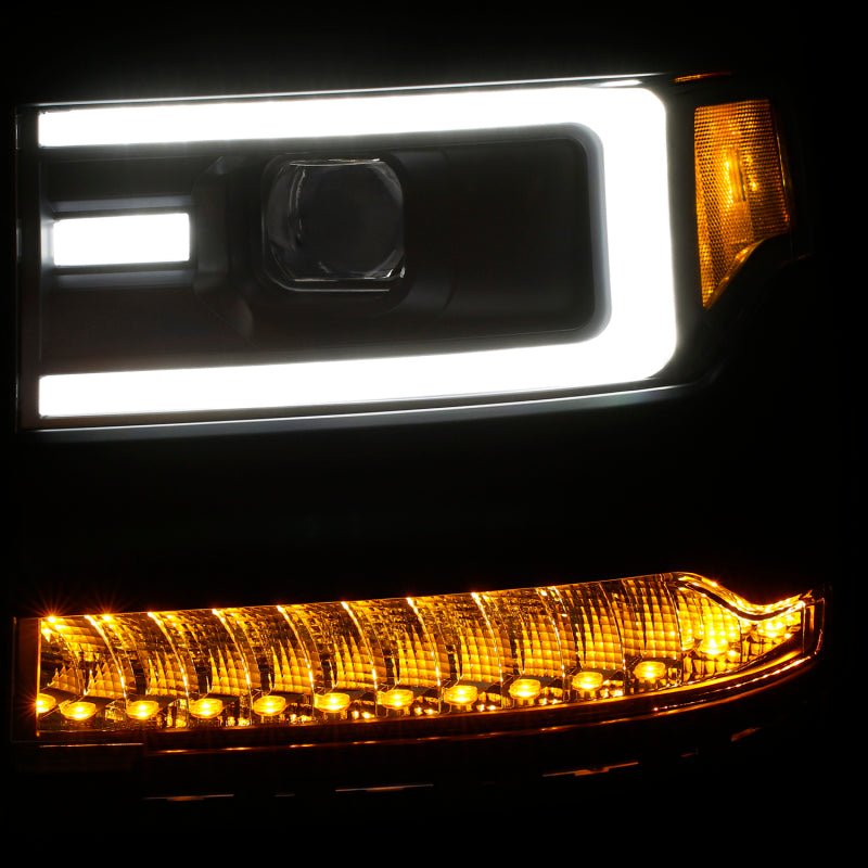 ANZO 16+ Chevy Silverado 1500 Projector Headlights Plank Style Black w/Amber/Sequential Turn Signal - Crew Original