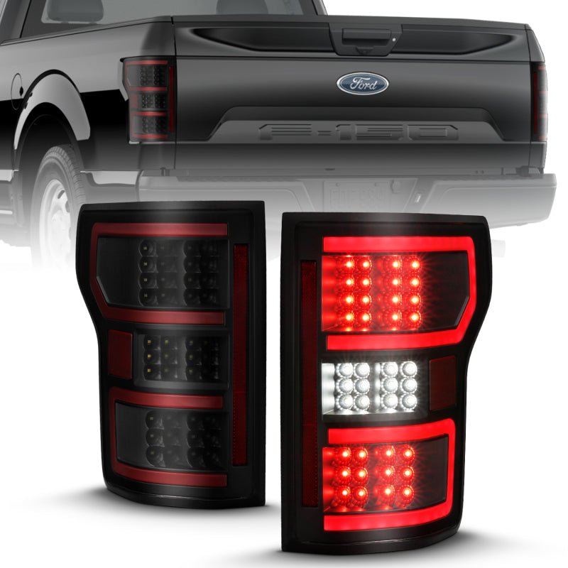 ANZO 18-19 Ford F-150 LED Taillight Black Housing Clear Lens Red Light Bar W/Sequential - Crew Original