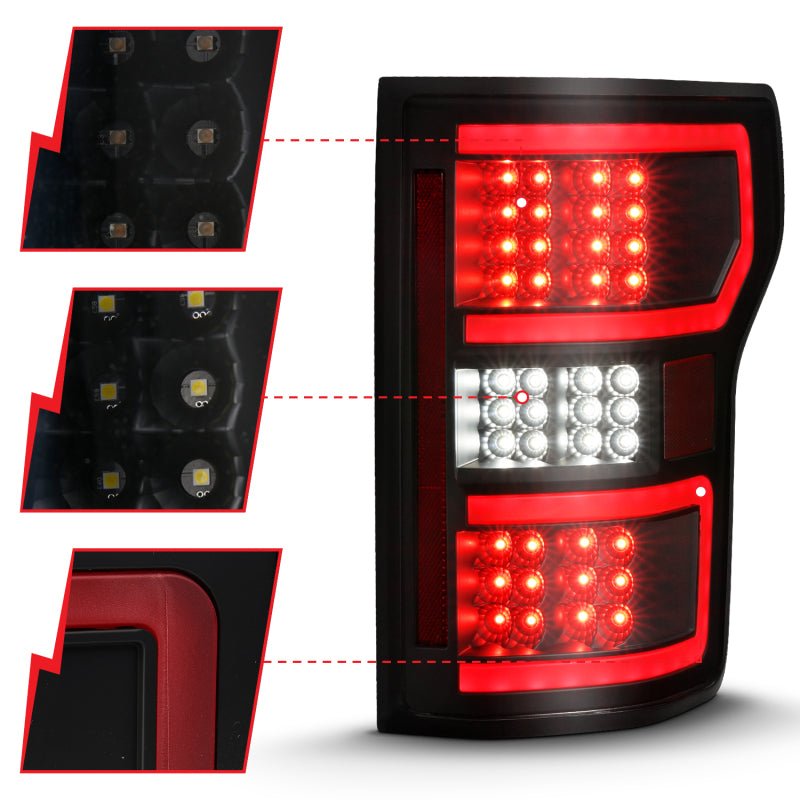 ANZO 18-19 Ford F-150 LED Taillight Black Housing Clear Lens Red Light Bar W/Sequential - Crew Original