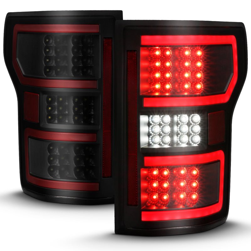 ANZO 18-19 Ford F-150 LED Taillight Black Housing Clear Lens Red Light Bar W/Sequential - Crew Original