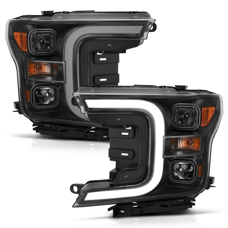 ANZO 18-19 Ford F-150 Projector Headlights w/Plank Style Switchback Black w/Amber - Crew Original