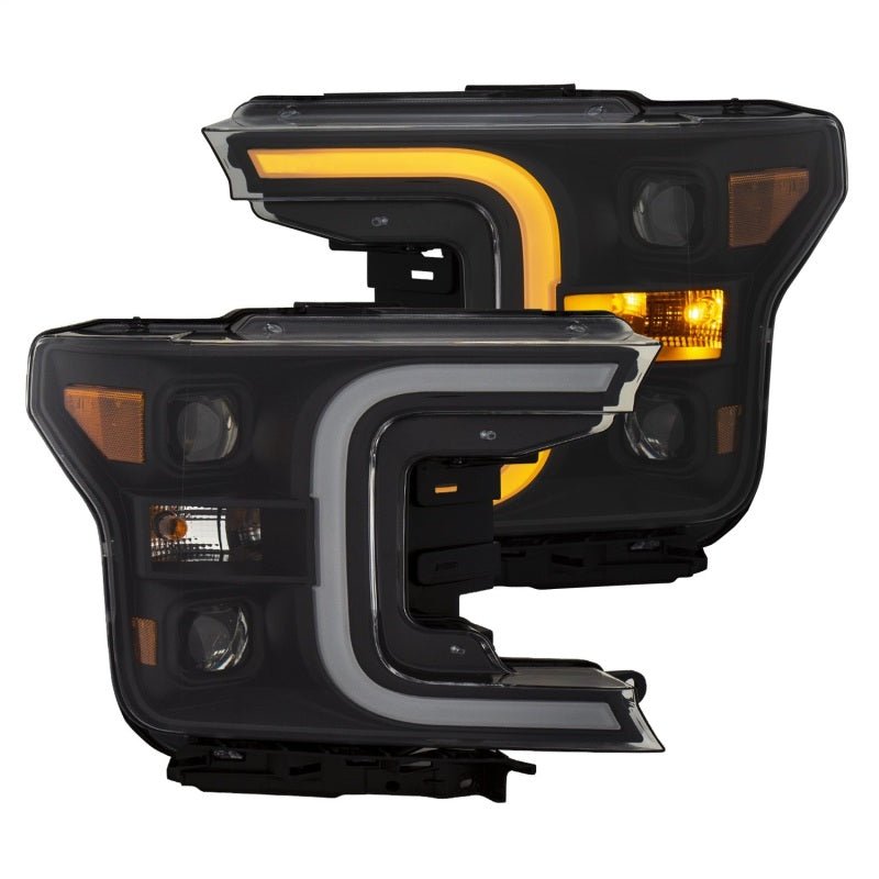 ANZO 18-19 Ford F-150 Projector Headlights w/Plank Style Switchback Black w/Amber - Crew Original