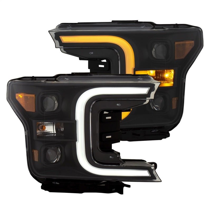 ANZO 18-19 Ford F-150 Projector Headlights w/Plank Style Switchback Black w/Amber - Crew Original