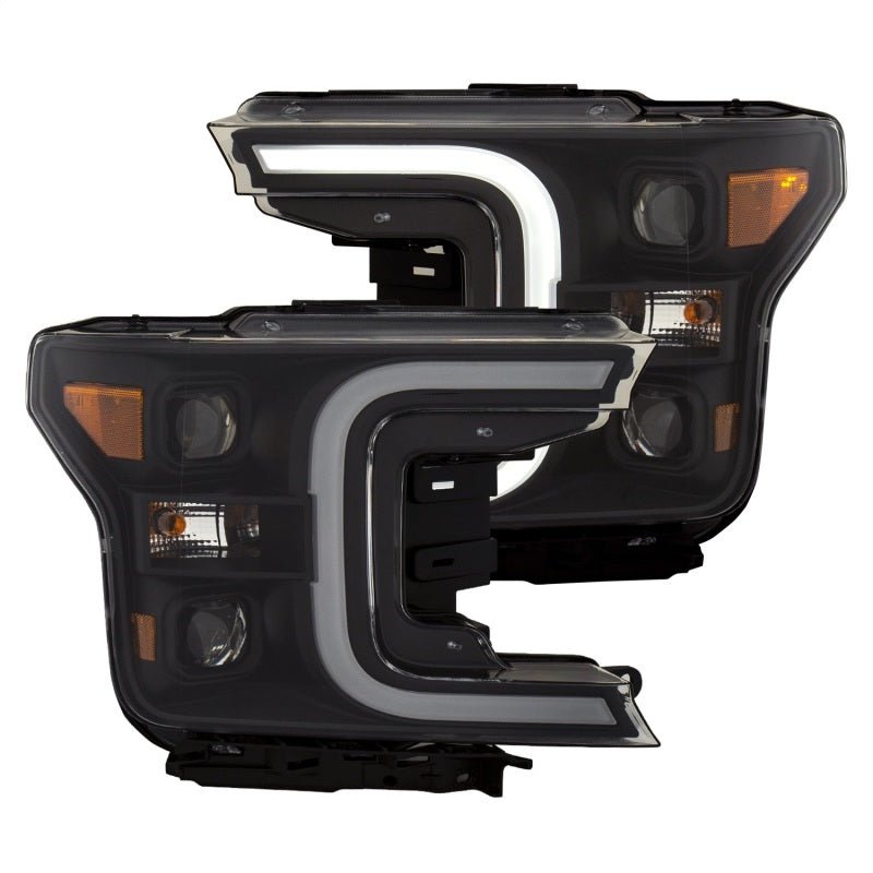 ANZO 18-19 Ford F-150 Projector Headlights w/Plank Style Switchback Black w/Amber - Crew Original