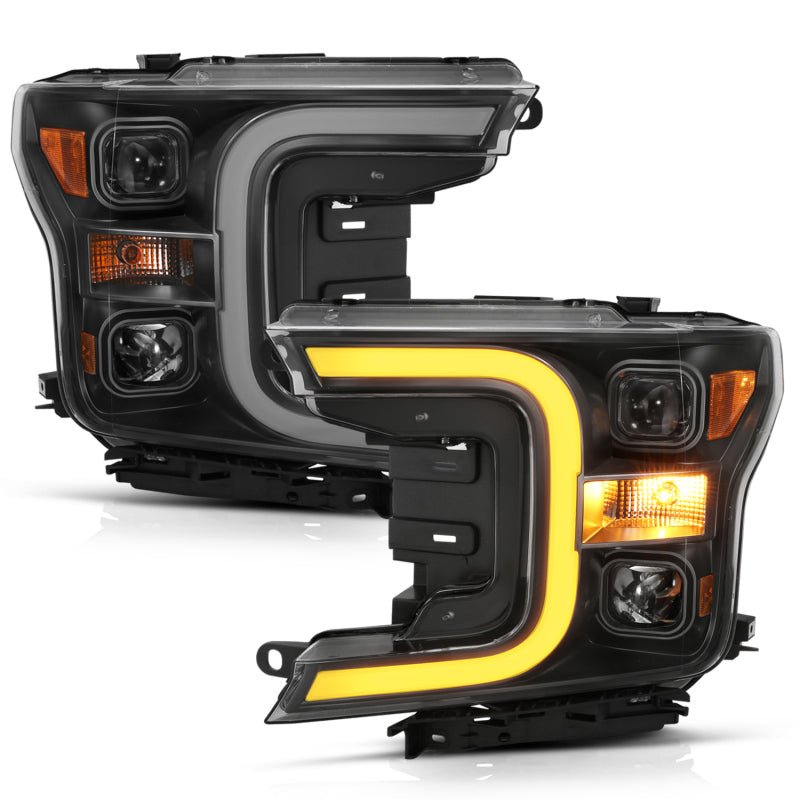 ANZO 18-19 Ford F-150 Projector Headlights w/Plank Style Switchback Black w/Amber - Crew Original