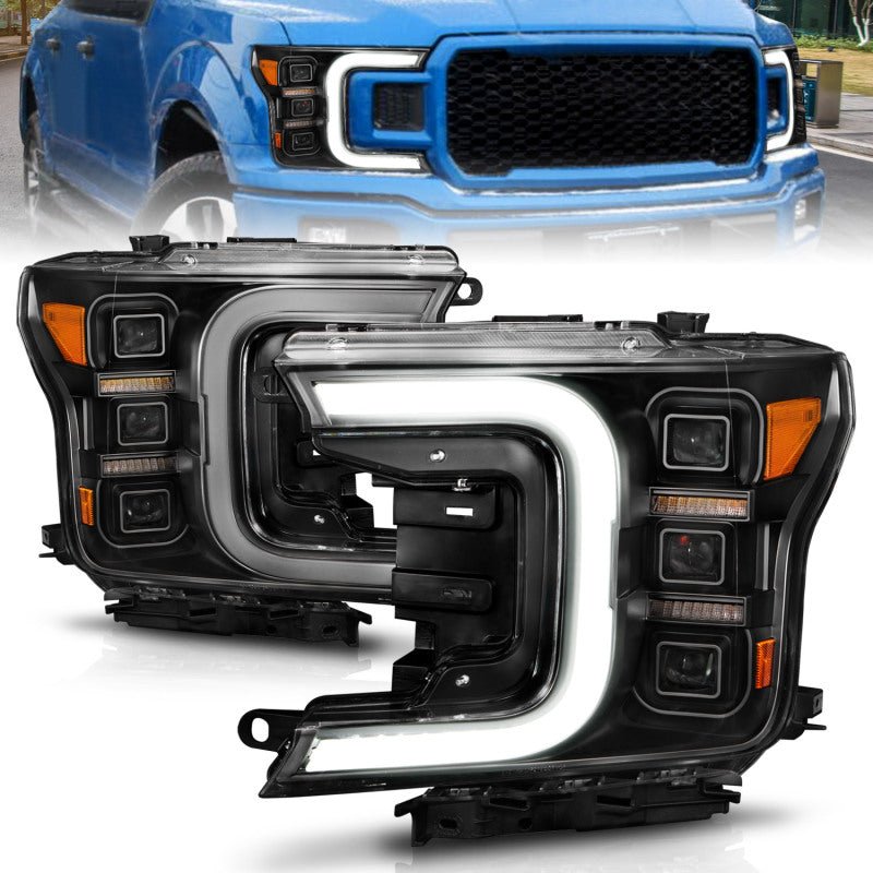 Anzo 18-20 Ford F-150 Full Led Projector Light Bar Headlights Black Amber - Crew Original