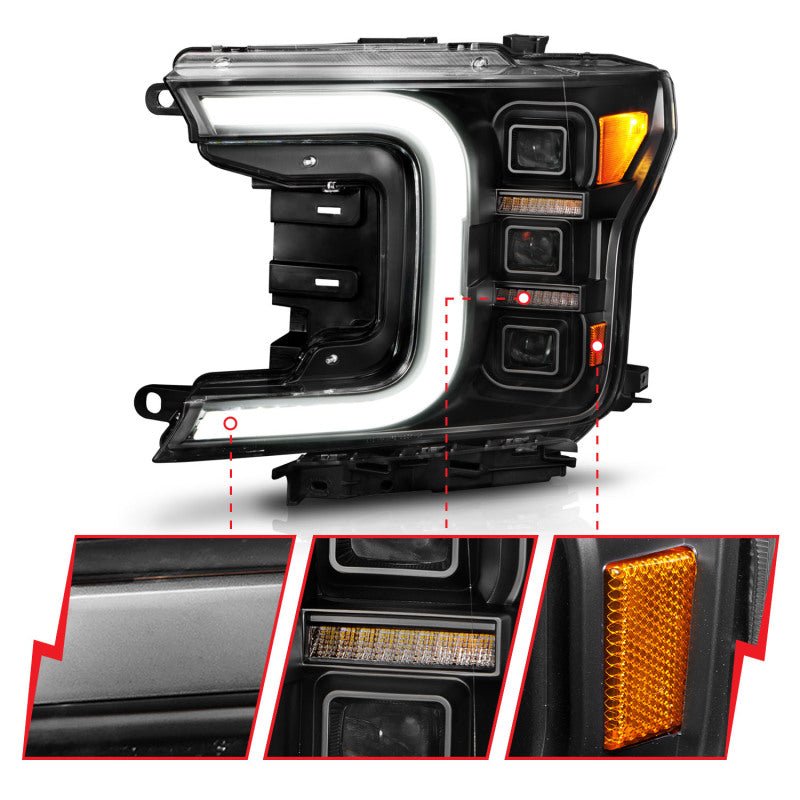 Anzo 18-20 Ford F-150 Full Led Projector Light Bar Headlights Black Amber - Crew Original