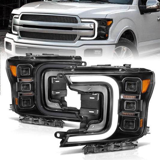 Anzo 18-20 Ford F-150 Full Led Projector Smoke Bar Style Headlights Black Amber - Crew Original