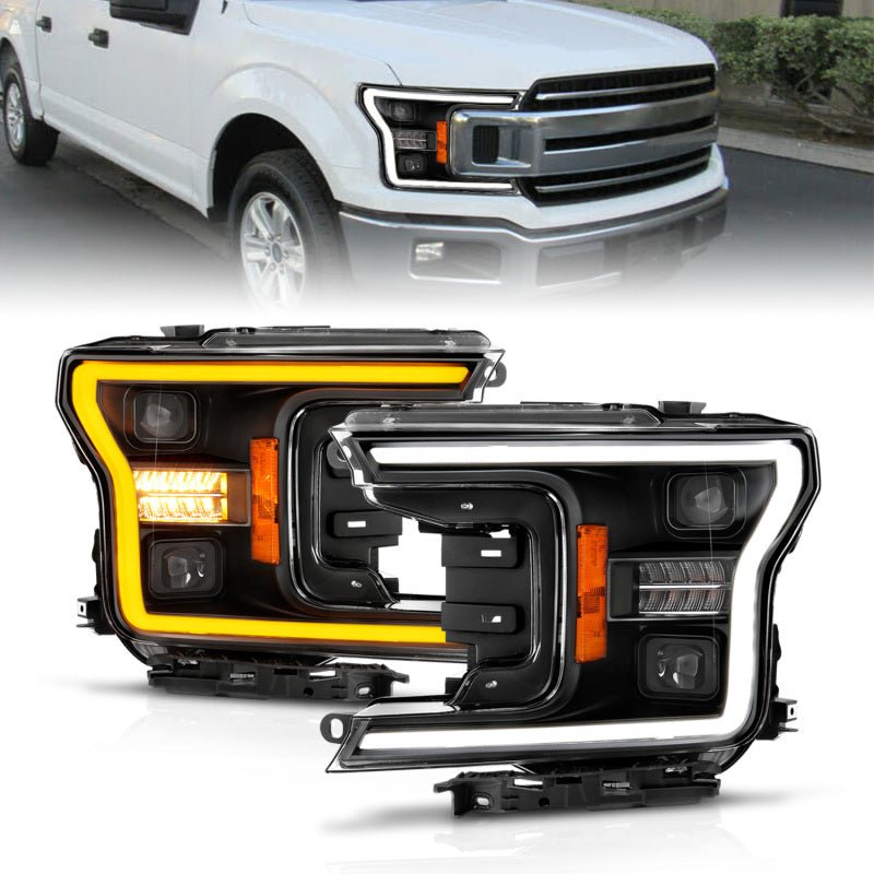 ANZO 18-20 Ford F-150 (w/o Fctry LED) Full LED Proj Headlights w/Light Bar Swtchbk Seq. Black w/Init - Crew Original