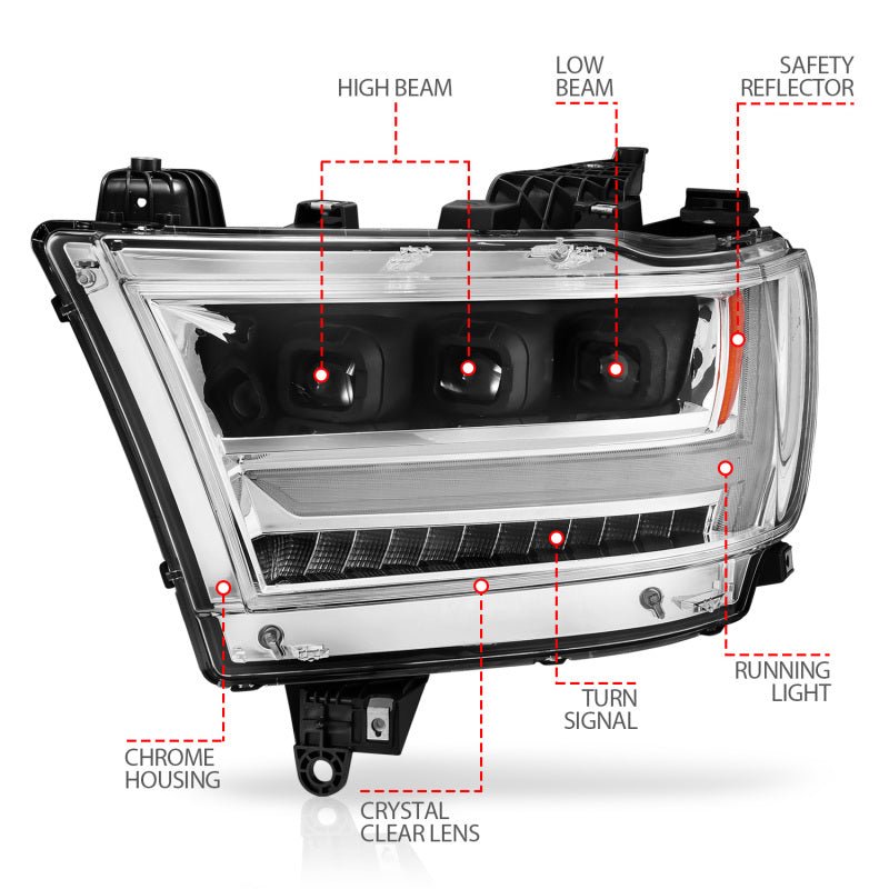 ANZO 19-20 Dodge Ram 1500 Tradesman LED Projector Headlights Plank Style w/Sequential Black (Driver) - Crew Original