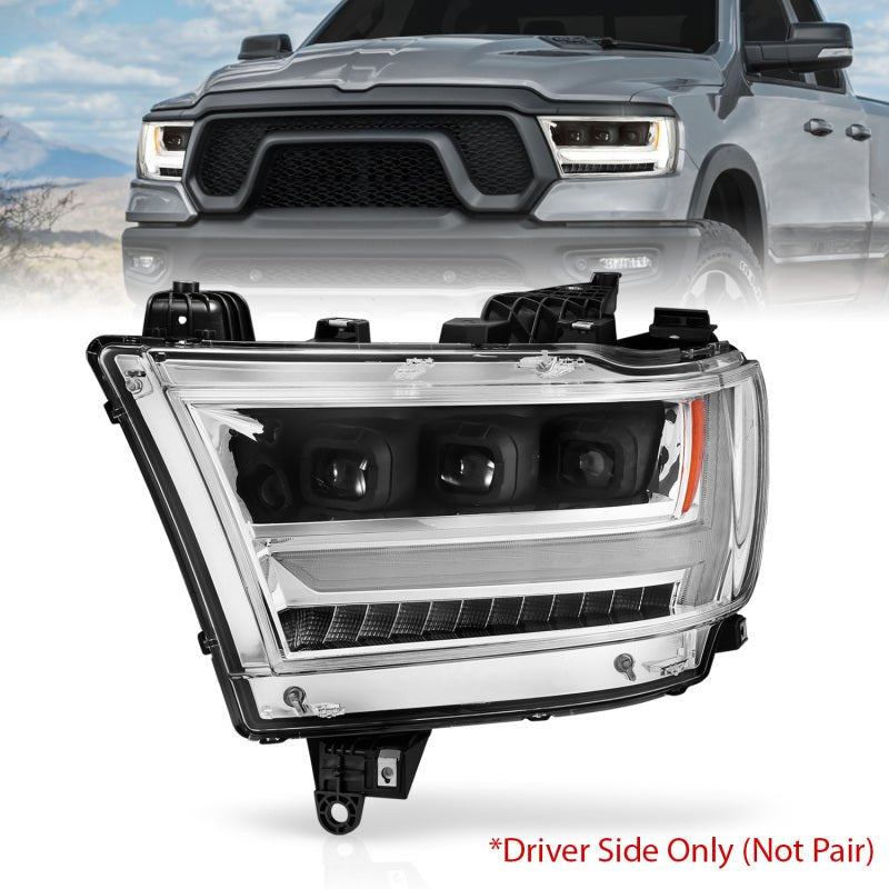 ANZO 19-20 Dodge Ram 1500 Tradesman LED Projector Headlights Plank Style w/Sequential Black (Driver) - Crew Original