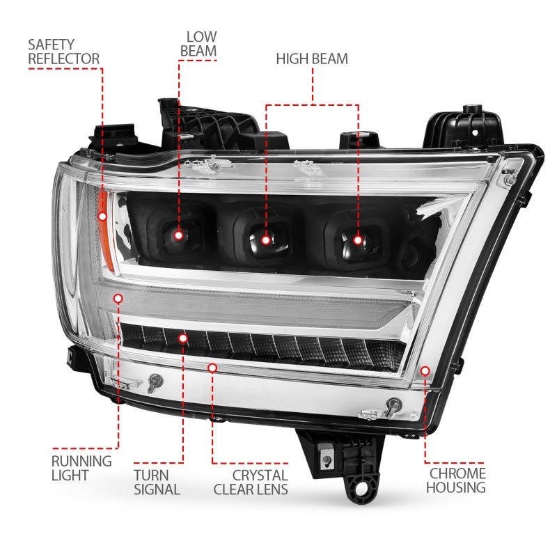 ANZO 19-20 Dodge Ram 1500 Tradesman LED Projector Headlights Plank Style w/Sequential Black (Pass.) - Crew Original