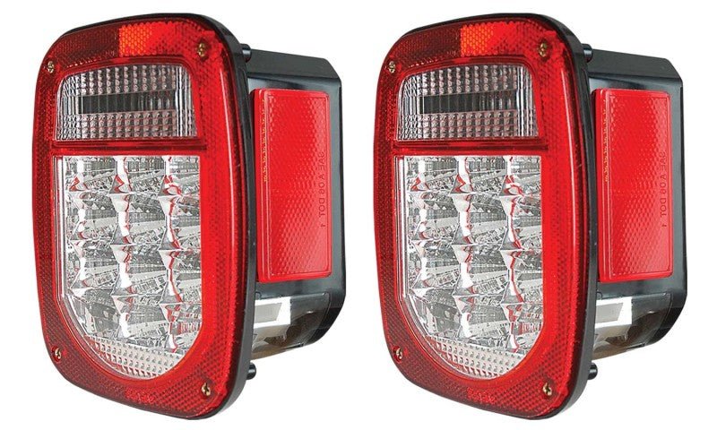 ANZO 1976-1985 Jeep Wrangler LED 2 Lens - Red/Clear, Chrome - Crew Original