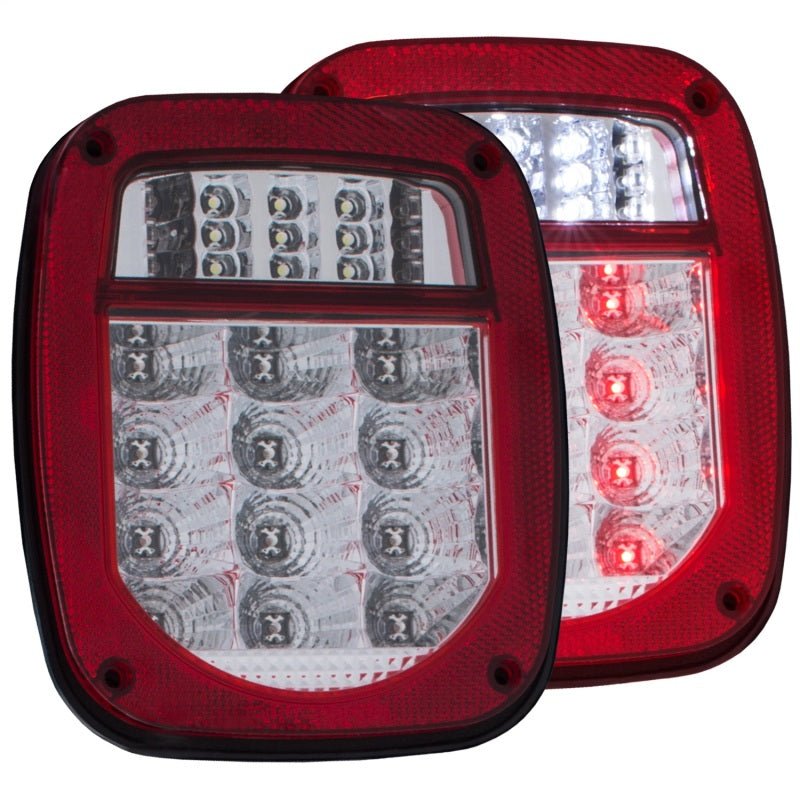 ANZO 1976-1985 Jeep Wrangler LED 2 Lens - Red/Clear, Chrome - Crew Original