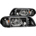 ANZO 1987-1993 Ford Mustang Crystal Headlights Black w/ Corner Lights 3pc - Crew Original