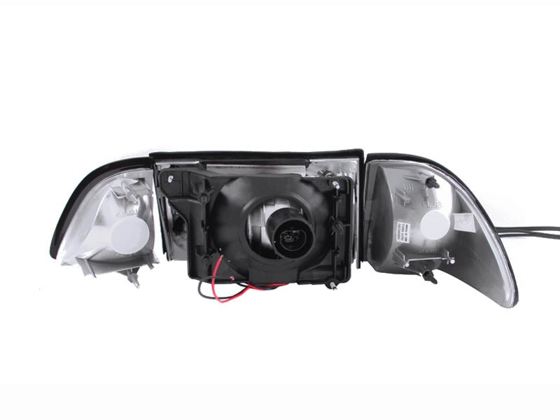 ANZO 1987-1993 Ford Mustang Crystal Headlights Black w/ Corner Lights 3pc - Crew Original