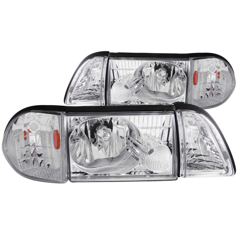 ANZO 1987-1993 Ford Mustang Crystal Headlights Chrome w/ Corner Lights 2pc - Crew Original