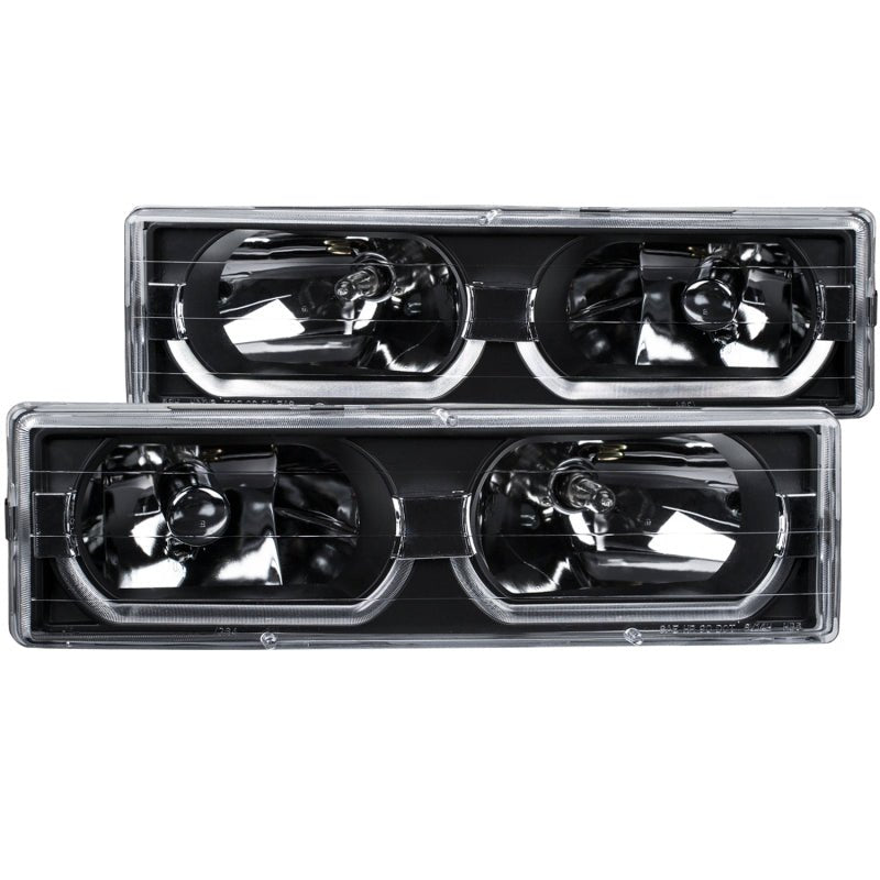 ANZO 1988-1998 Chevrolet C1500 Crystal Headlights Black w/ Low - Brow - Crew Original