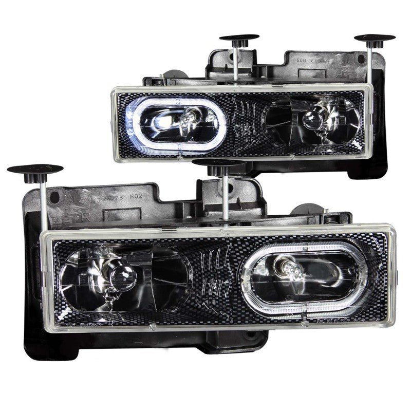 ANZO 1988-1998 Chevrolet C1500 Crystal Headlights Carbon w/ Halo - Crew Original