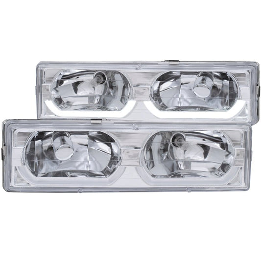 ANZO 1988-1998 Chevrolet C1500 Crystal Headlights Chrome w/ Low - Brow - Crew Original