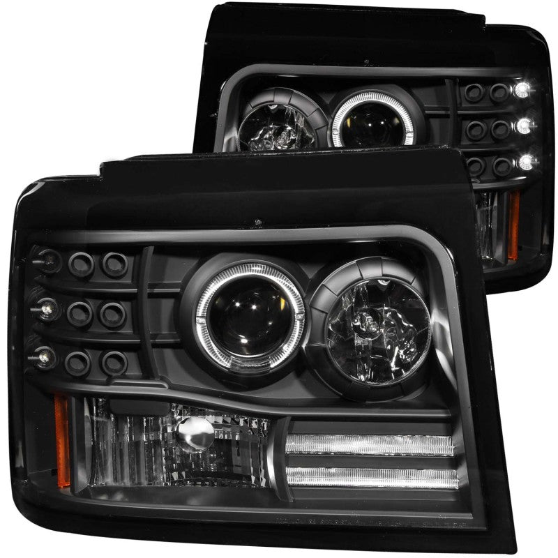ANZO 1992-1996 Ford F-150 Projector Headlights w/ Halo Black w/ Side Markers and Parking Lights - Crew Original