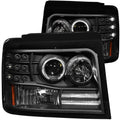 ANZO 1992-1996 Ford F-150 Projector Headlights w/ Halo Black w/ Side Markers and Parking Lights - Crew Original