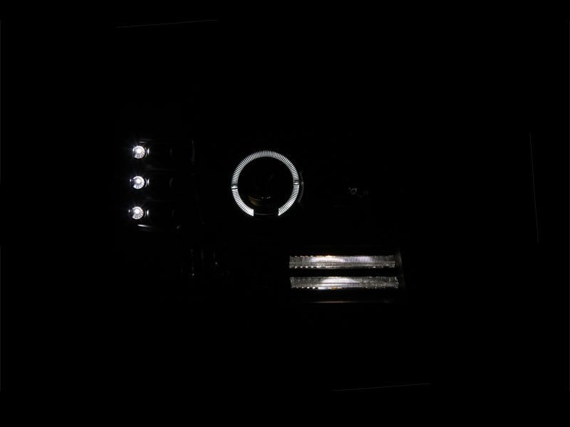 ANZO 1992-1996 Ford F-150 Projector Headlights w/ Halo Black w/ Side Markers and Parking Lights - Crew Original