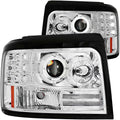 ANZO 1992-1996 Ford F-150 Projector Headlights w/ Halo Chrome w/ Side Markers and Parking Lights - Crew Original
