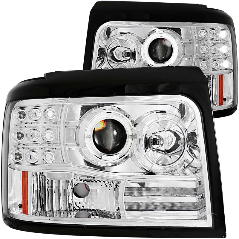 ANZO 1992-1996 Ford F-150 Projector Headlights w/ Halo Chrome w/ Side Markers and Parking Lights - Crew Original