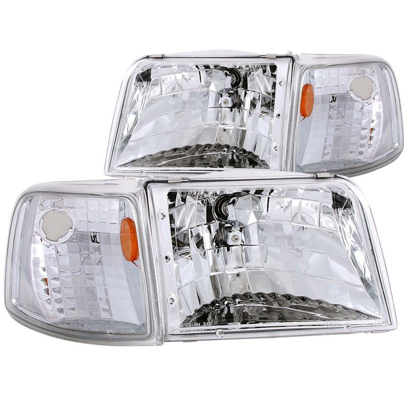 ANZO 1993-1997 Ford Ranger Crystal Headlights Chrome w/ Corner Lights 2pc - Crew Original