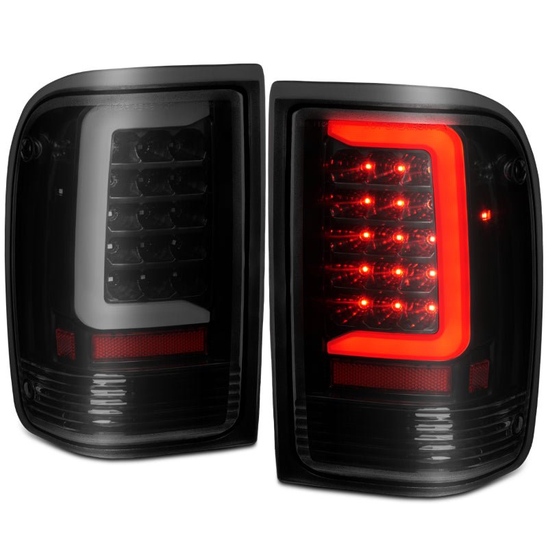 ANZO 1993-1997 Ford Ranger LED Tail Lights w/ Light Bar Black Housing Clear Lens - Crew Original